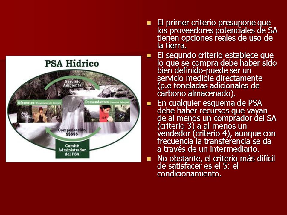 El primer criterio presupone que los proveedores potenciales de SA tienen opciones reales de uso de la tierra.