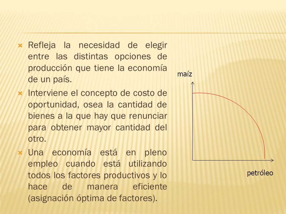 Refleja la necesidad de elegir entre las distintas opciones de producción que tiene la economía de un país.