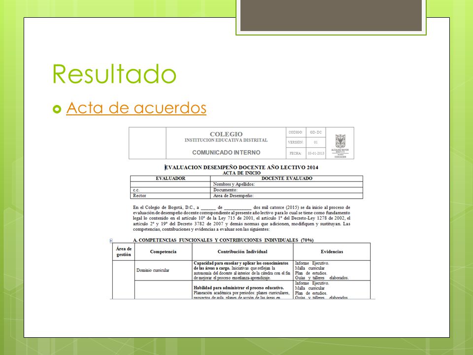 Resultado Acta de acuerdos