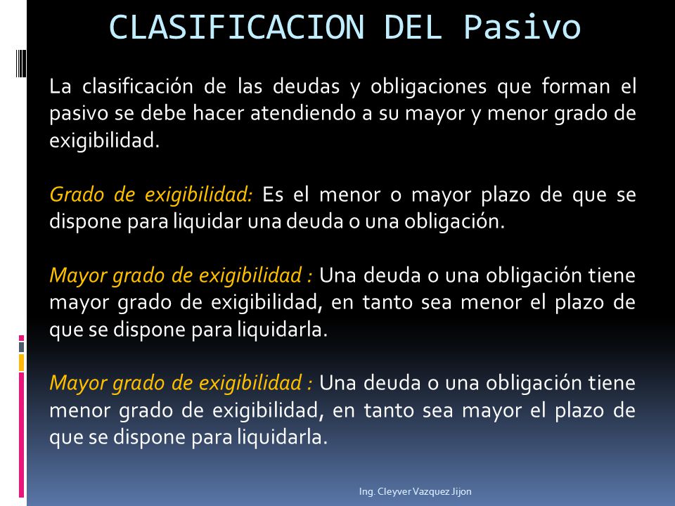 CLASIFICACION DEL Pasivo
