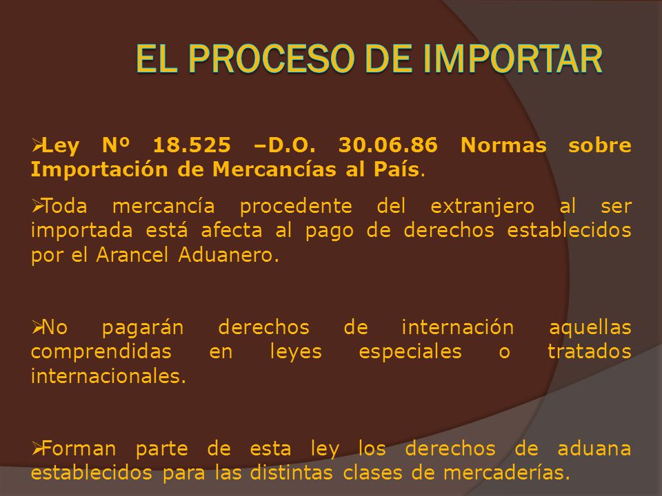 El Proceso de Importar Ley Nº –D.O Normas sobre Importación de Mercancías al País.