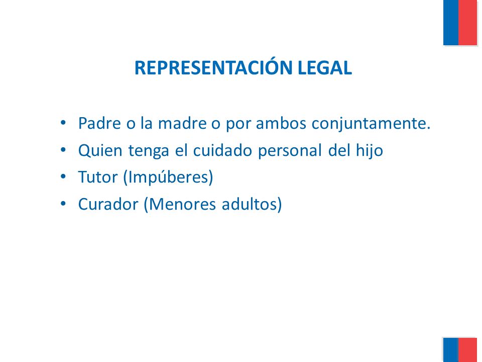 REPRESENTACIÓN LEGAL Padre o la madre o por ambos conjuntamente.