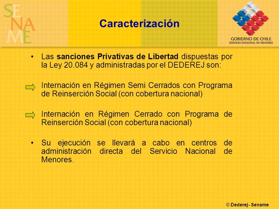 Caracterización Las sanciones Privativas de Libertad dispuestas por la Ley y administradas por el DEDEREJ son: