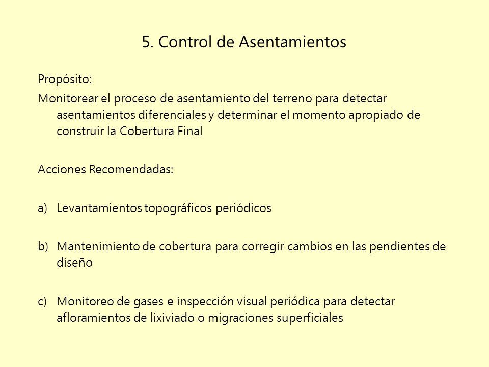 5. Control de Asentamientos