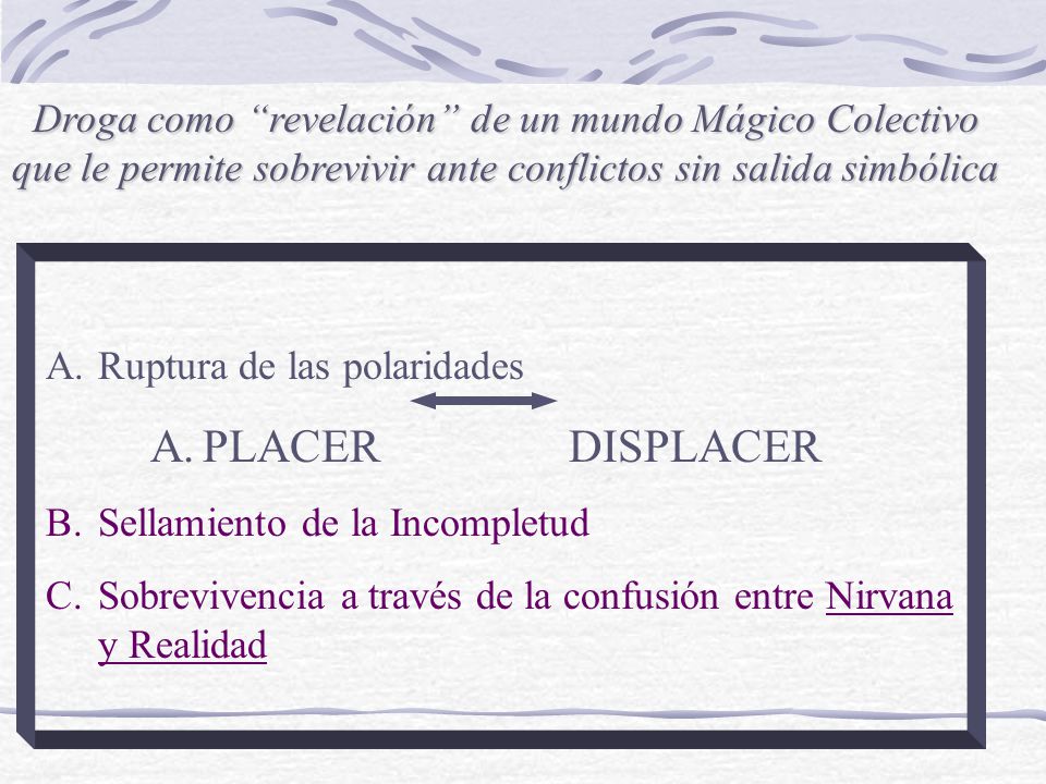 Droga como revelación de un mundo Mágico Colectivo que le permite sobrevivir ante conflictos sin salida simbólica