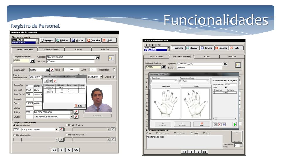 Funcionalidades Registro de Personal.