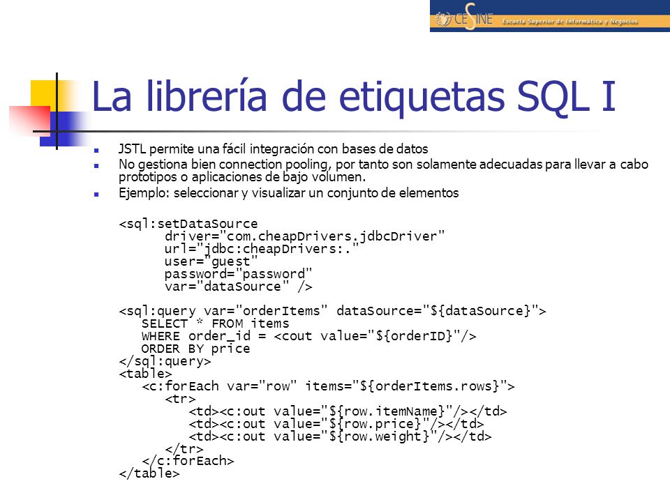 La librería de etiquetas SQL I