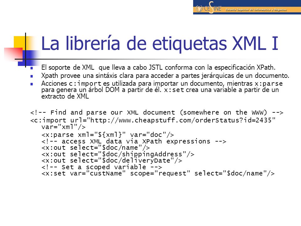 La librería de etiquetas XML I
