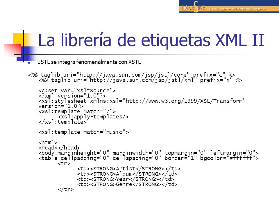 La librería de etiquetas XML II
