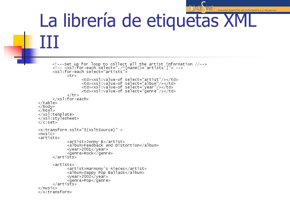 La librería de etiquetas XML III