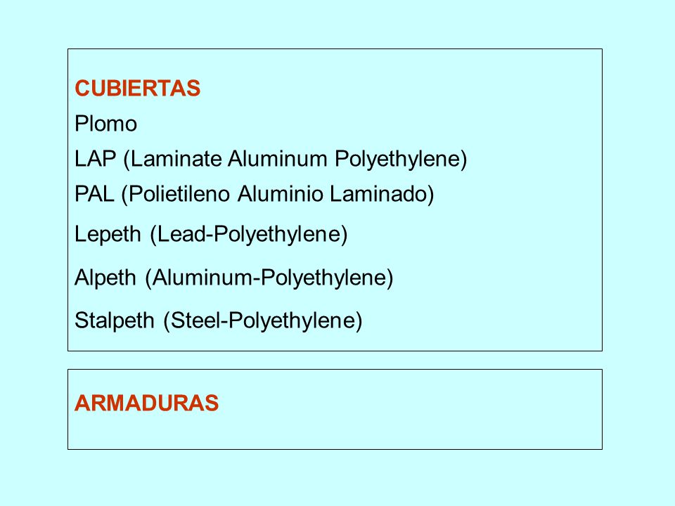 CUBIERTAS Plomo. LAP (Laminate Aluminum Polyethylene) PAL (Polietileno Aluminio Laminado) Lepeth (Lead-Polyethylene)