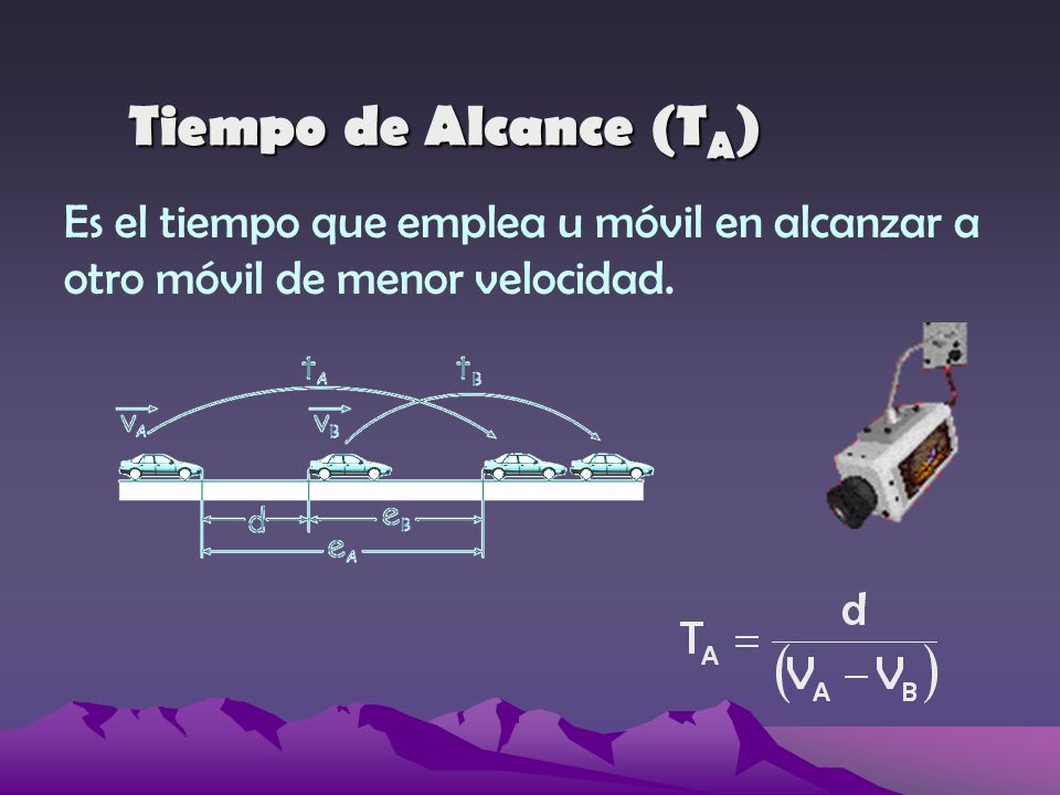 Tiempo de Alcance (TA) Es el tiempo que emplea u móvil en alcanzar a otro móvil de menor velocidad.