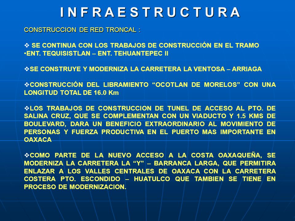 I N F R A E S T R U C T U R A CONSTRUCCION DE RED TRONCAL :