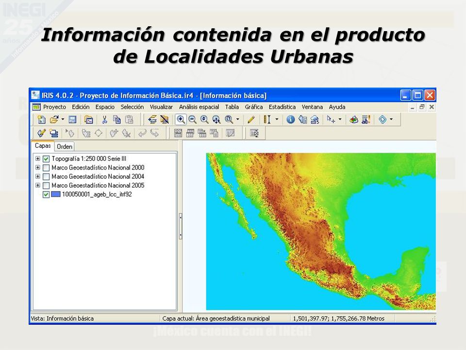 Información contenida en el producto de Localidades Urbanas