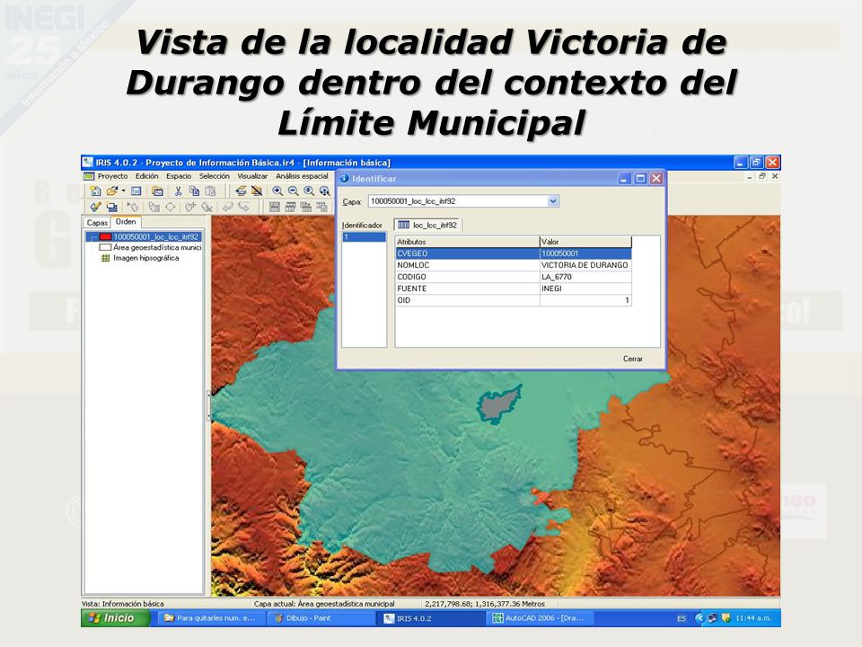 Vista de la localidad Victoria de Durango dentro del contexto del Límite Municipal
