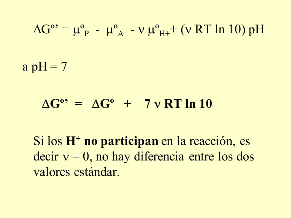 DGº’ = mºP - mºA - n mºH++ (n RT ln 10) pH