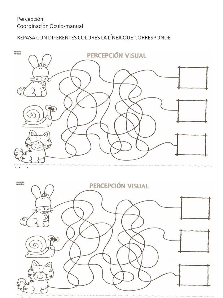 Percepción Coordinación Oculo-manual REPASA CON DIFERENTES COLORES LA LÍNEA QUE CORRESPONDE