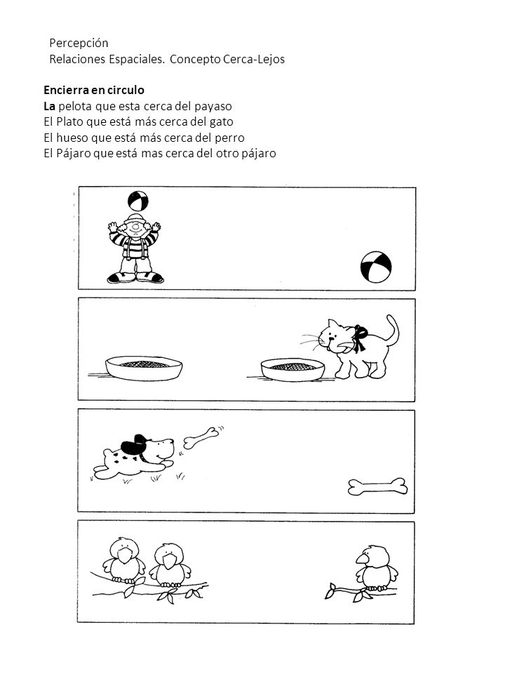 Percepción Relaciones Espaciales. Concepto Cerca-Lejos. Encierra en circulo. La pelota que esta cerca del payaso.