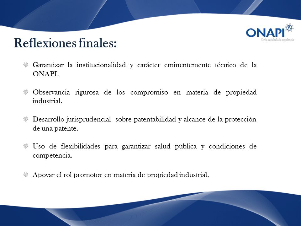 Reflexiones finales: Garantizar la institucionalidad y carácter eminentemente técnico de la ONAPI.
