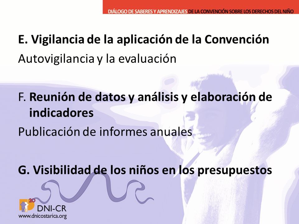 E. Vigilancia de la aplicación de la Convención Autovigilancia y la evaluación F.