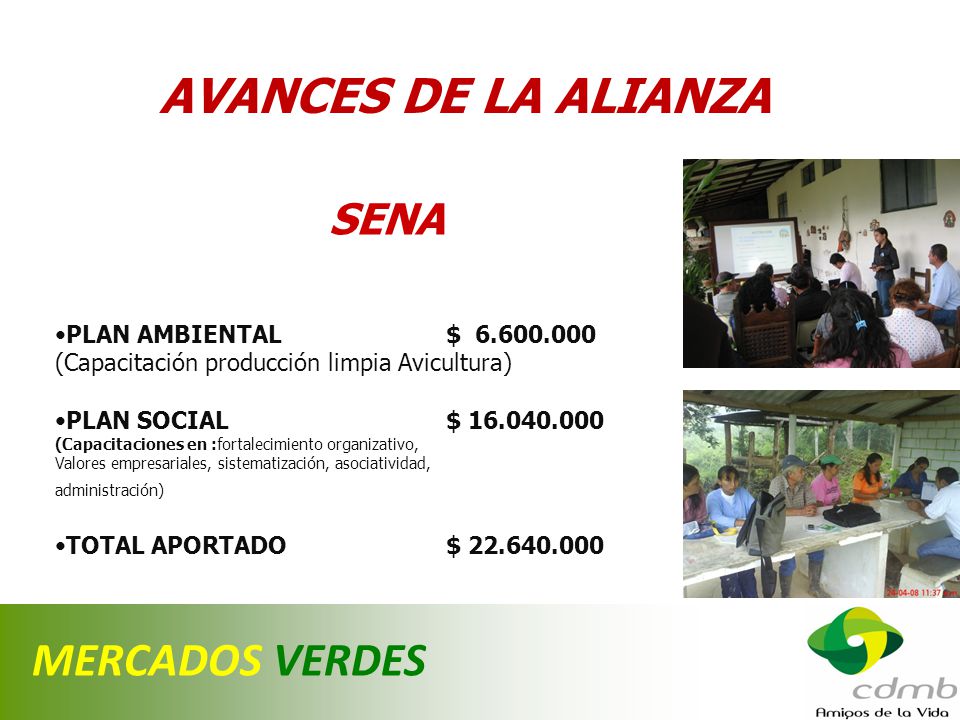 AVANCES DE LA ALIANZA MERCADOS VERDES SENA PLAN AMBIENTAL $