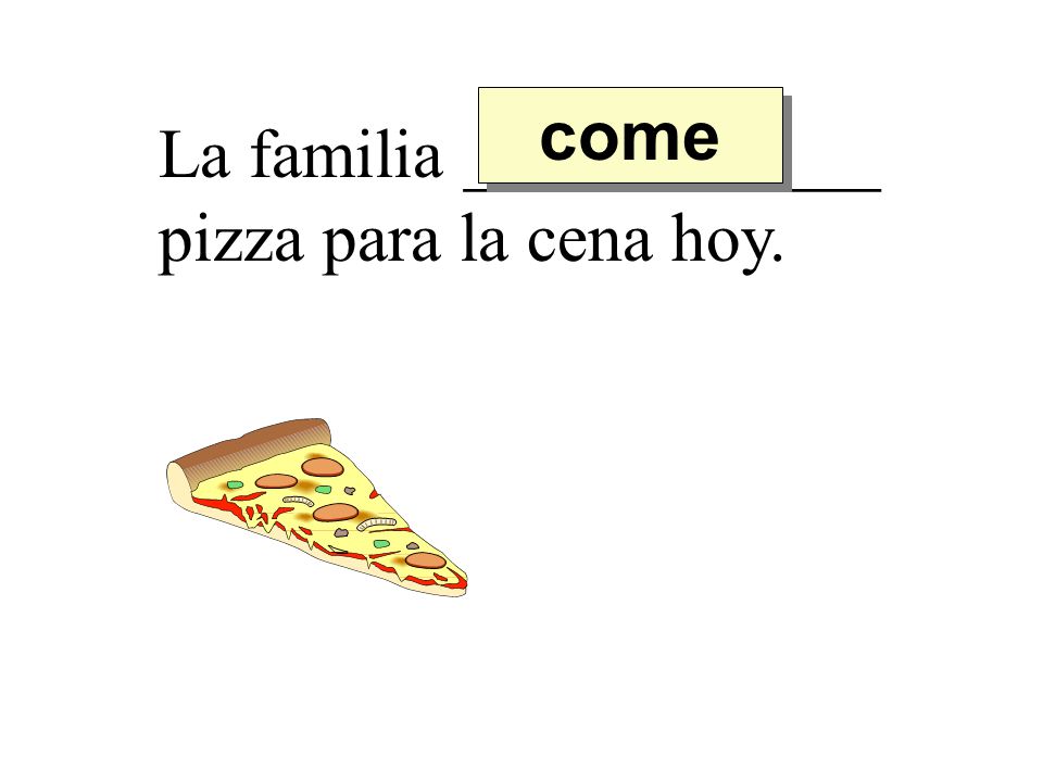 come La familia ____________ pizza para la cena hoy.