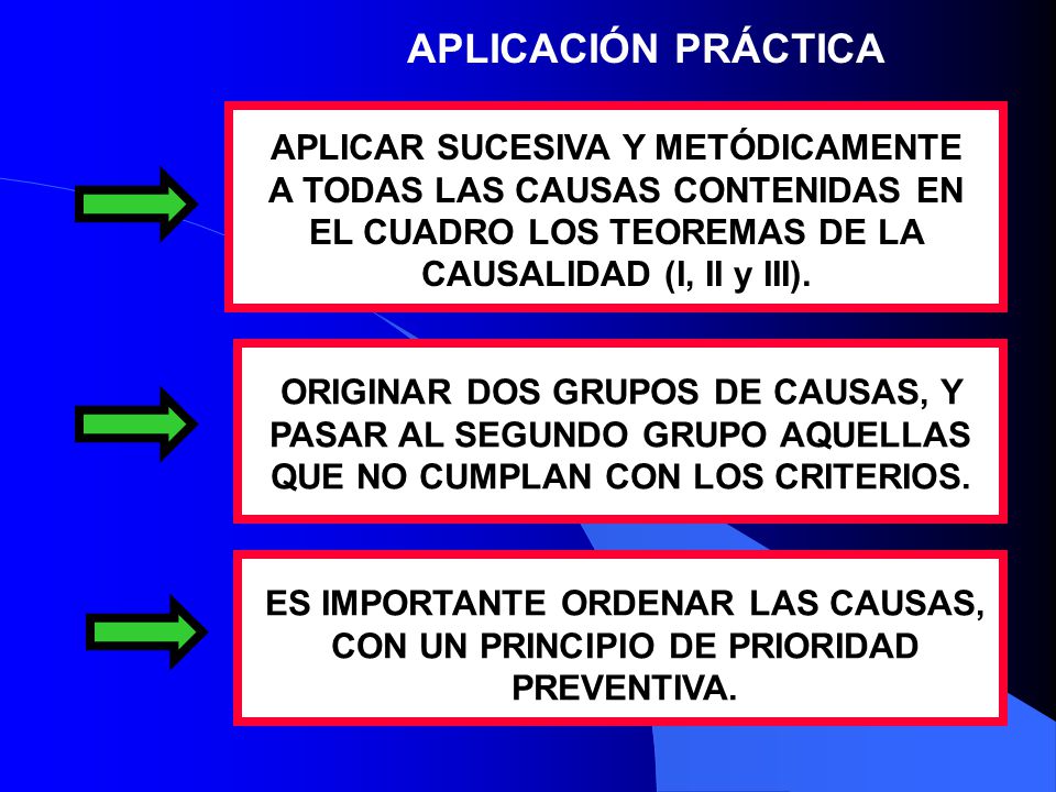 APLICACIÓN PRÁCTICA APLICAR SUCESIVA Y METÓDICAMENTE A TODAS LAS CAUSAS CONTENIDAS EN EL CUADRO LOS TEOREMAS DE LA CAUSALIDAD (I, II y III).