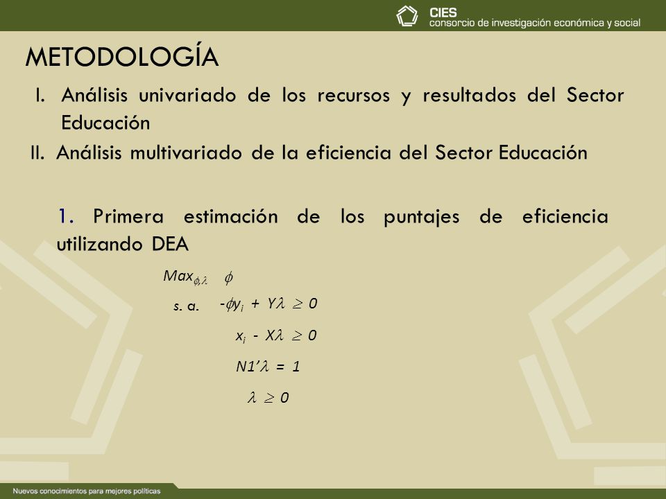 METODOLOGÍA I. Análisis univariado de los recursos y resultados del Sector Educación.