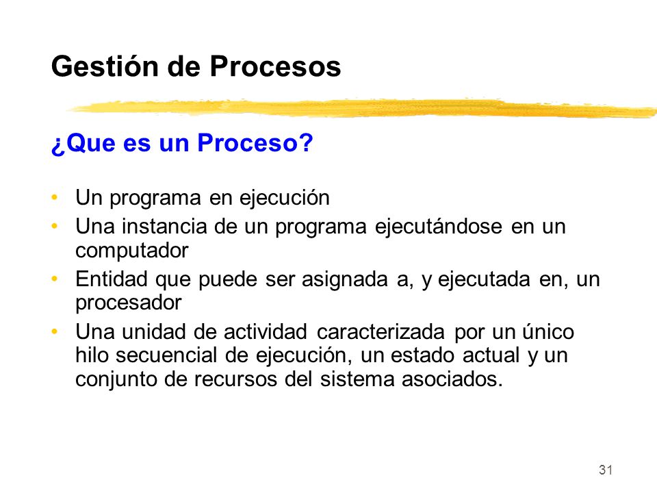 Gestión de Procesos ¿Que es un Proceso Un programa en ejecución