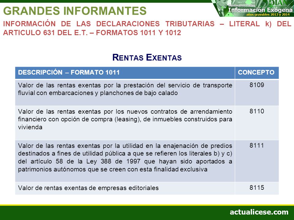 GRANDES INFORMANTES G r A N D E S I N F O R M A N T E S RENTAS EXENTAS