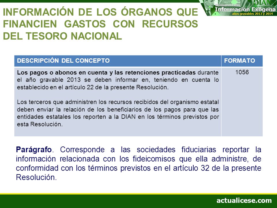 INFORMACIÓN DE LOS ÓRGANOS QUE FINANCIEN GASTOS CON RECURSOS DEL TESORO NACIONAL