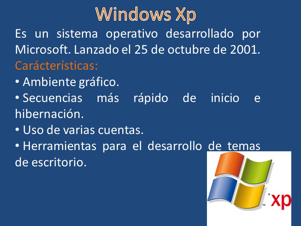 Windows Xp Es un sistema operativo desarrollado por Microsoft. Lanzado el 25 de octubre de Carácterísticas: