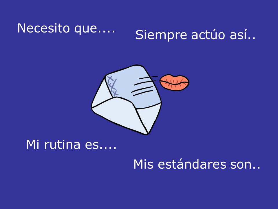 Necesito que.... Siempre actúo así.. Mi rutina es.... Mis estándares son..