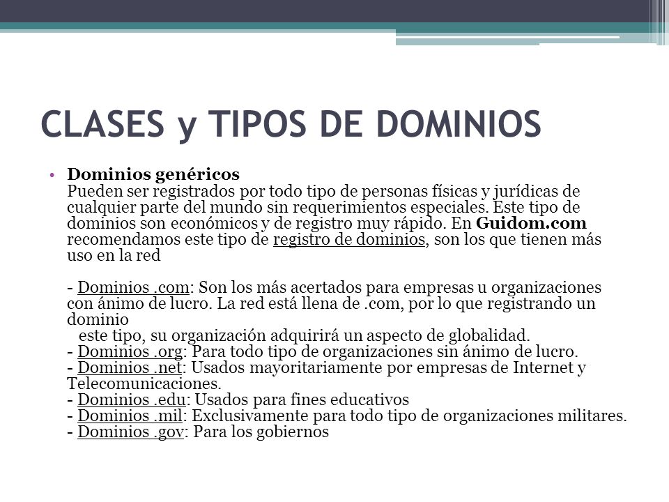 CLASES y TIPOS DE DOMINIOS