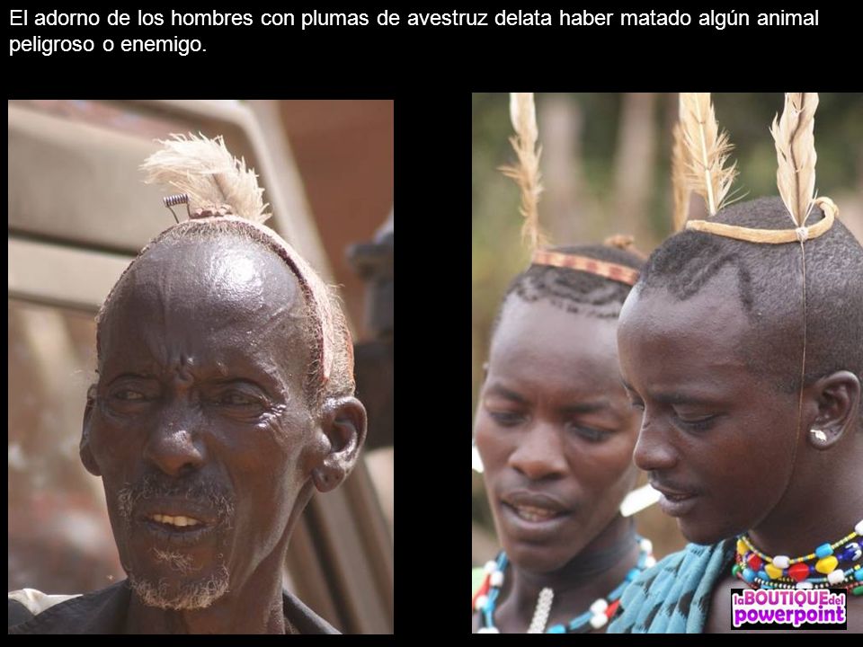 El adorno de los hombres con plumas de avestruz delata haber matado algún animal peligroso o enemigo.