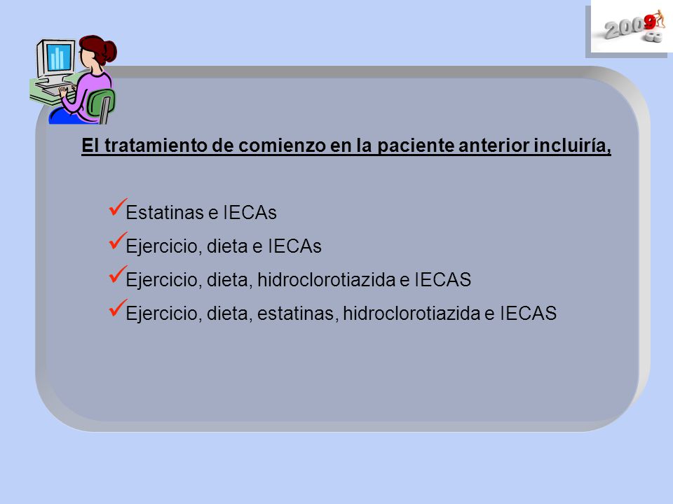 El tratamiento de comienzo en la paciente anterior incluiría,