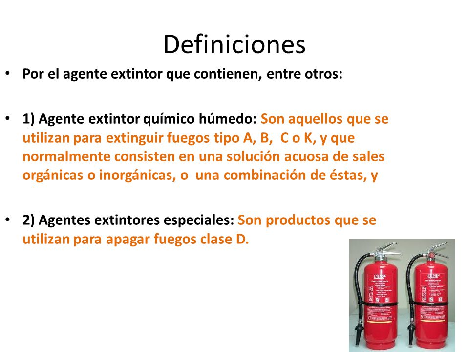 Definiciones Por el agente extintor que contienen, entre otros: