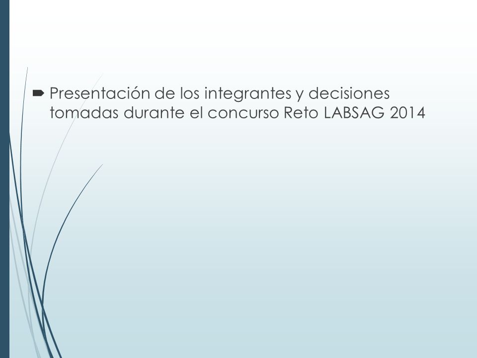 Presentación de los integrantes y decisiones tomadas durante el concurso Reto LABSAG 2014