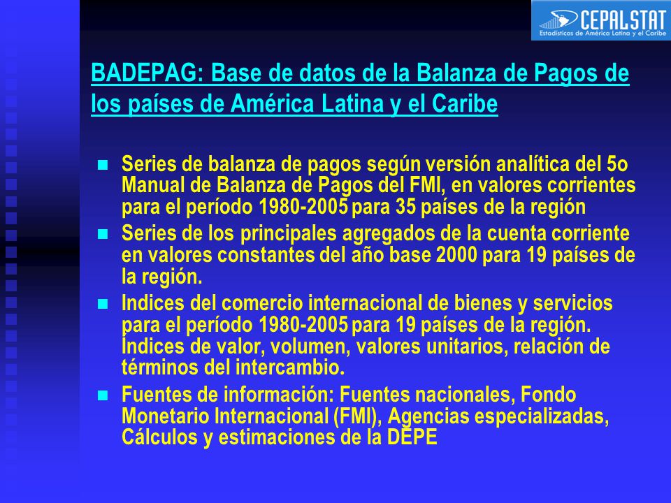 BADEPAG: Base de datos de la Balanza de Pagos de los países de América Latina y el Caribe