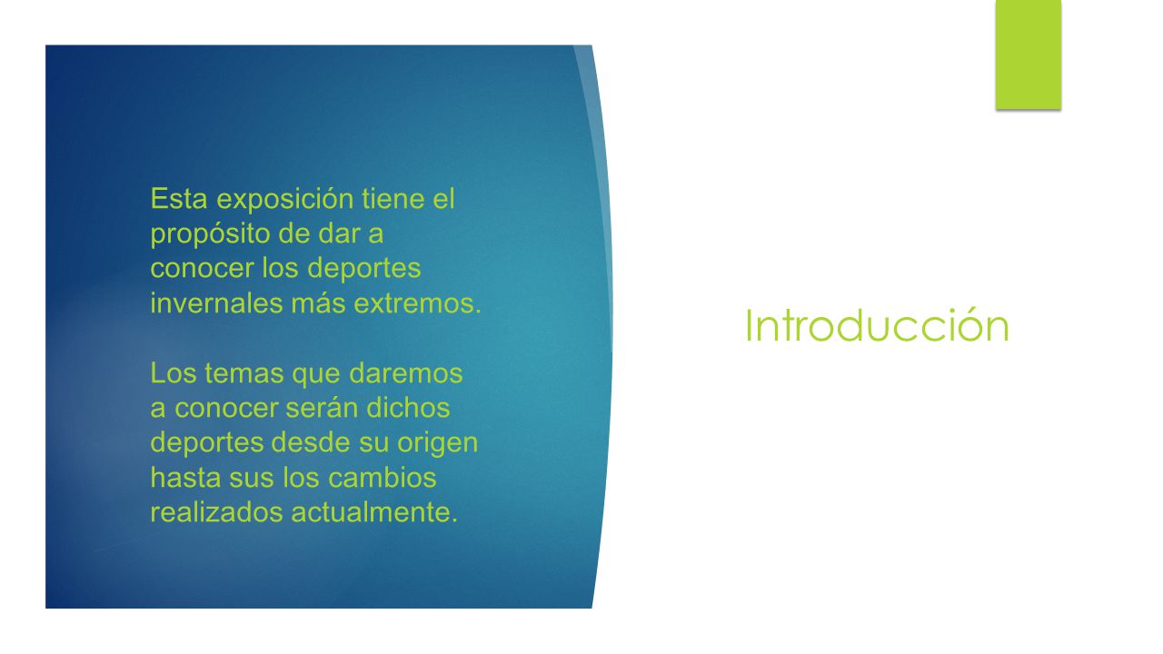 Esta exposición tiene el propósito de dar a conocer los deportes invernales más extremos.