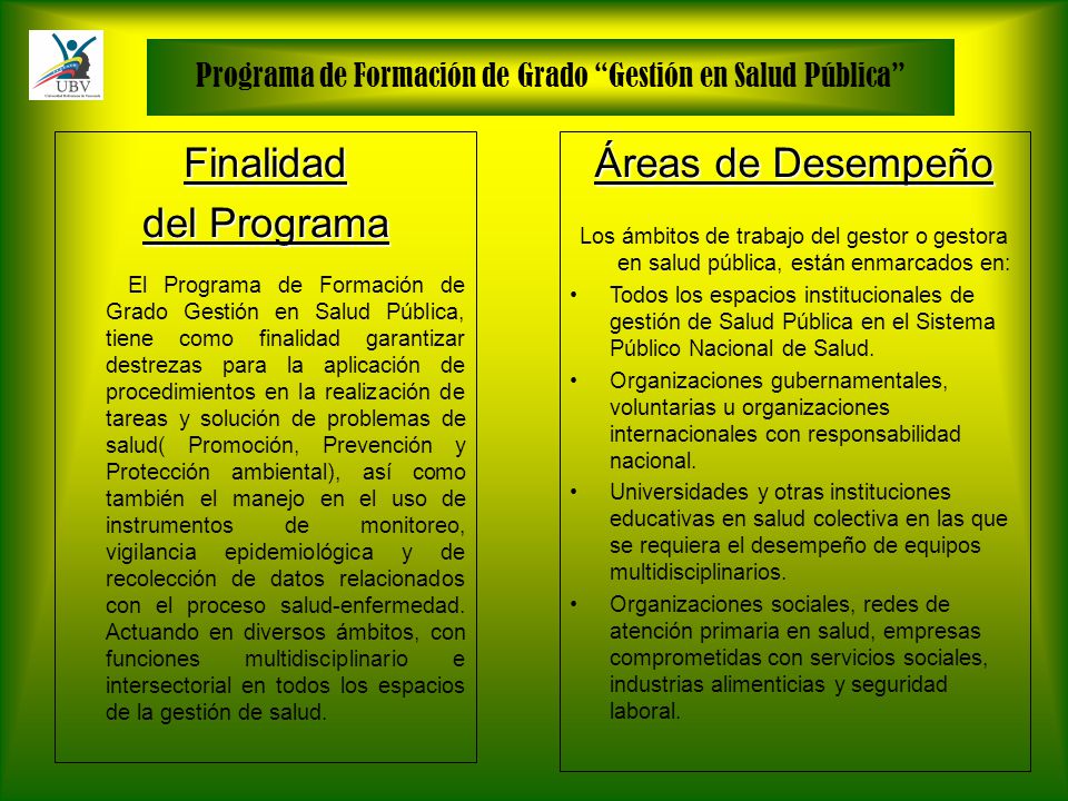 Programa de Formación de Grado Gestión en Salud Pública