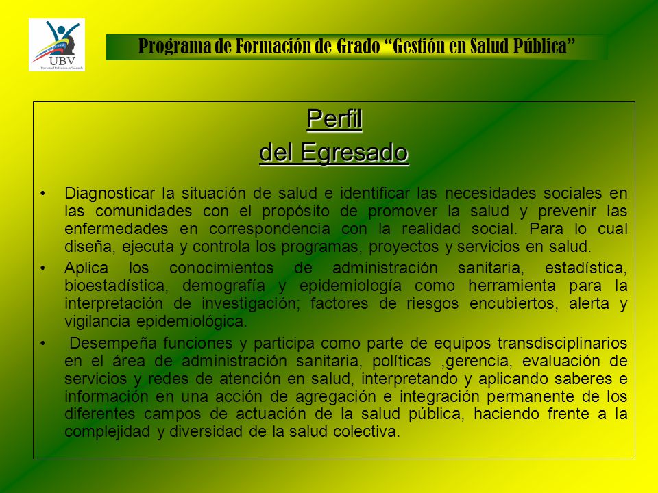 Programa de Formación de Grado Gestión en Salud Pública