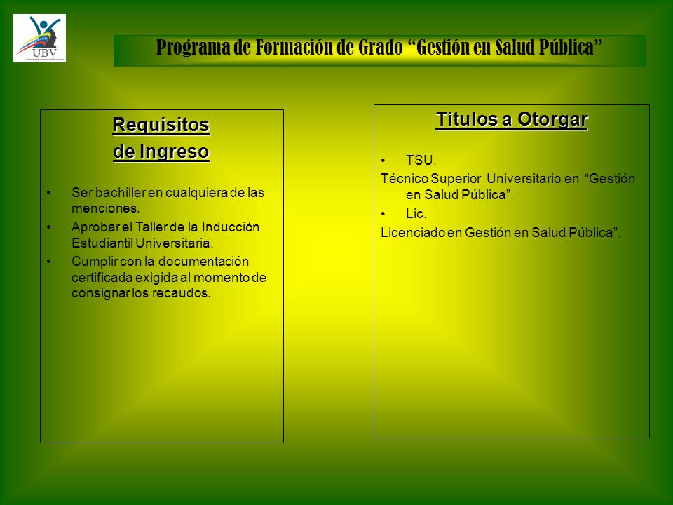 Programa de Formación de Grado Gestión en Salud Pública
