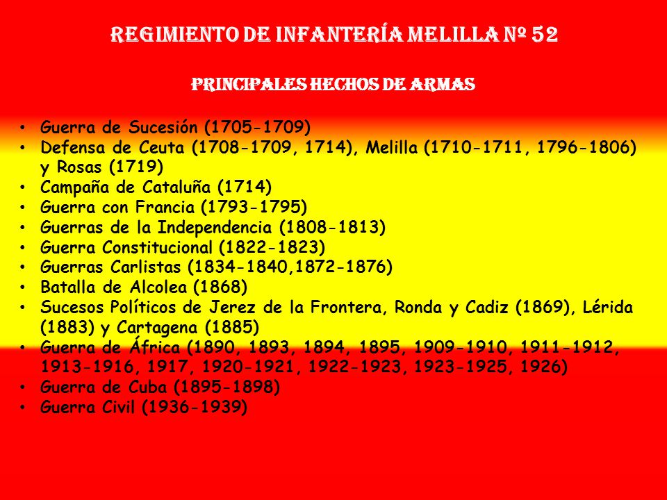 Regimiento de Infantería melilla nº 52 PRINCIPALES HECHOS DE ARMAS
