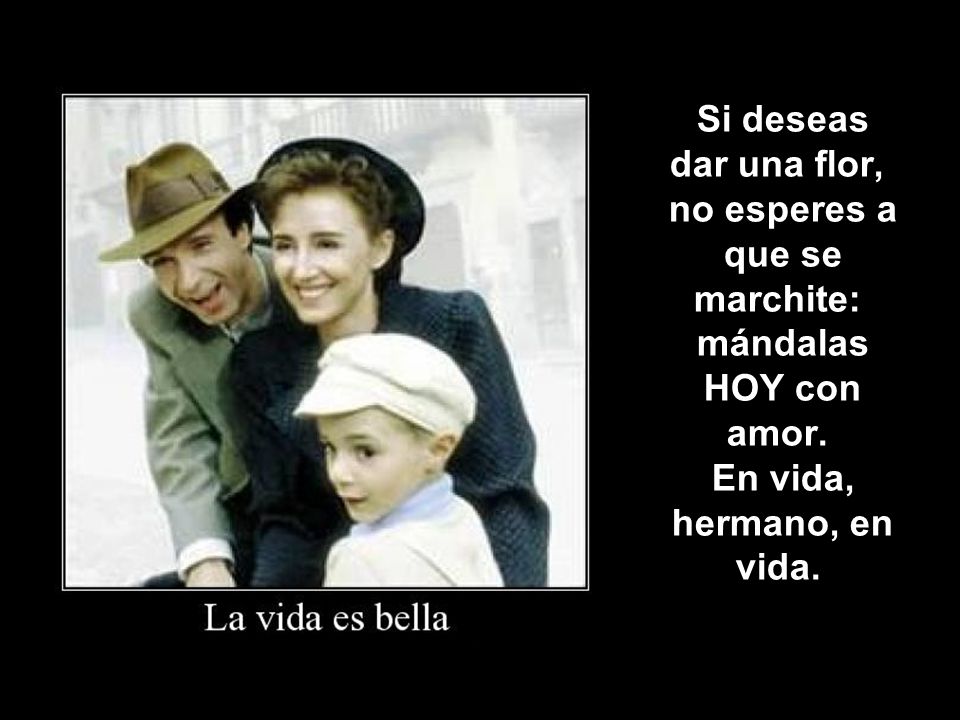 Si deseas dar una flor, no esperes a que se marchite: mándalas HOY con amor. En vida, hermano, en vida.