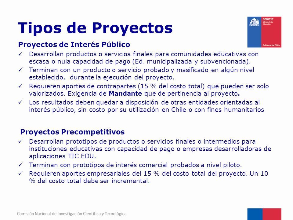 Tipos de Proyectos Proyectos de Interés Público