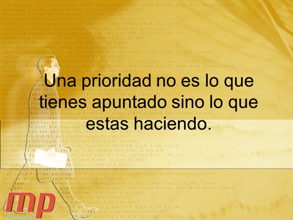 Una prioridad no es lo que tienes apuntado sino lo que estas haciendo.