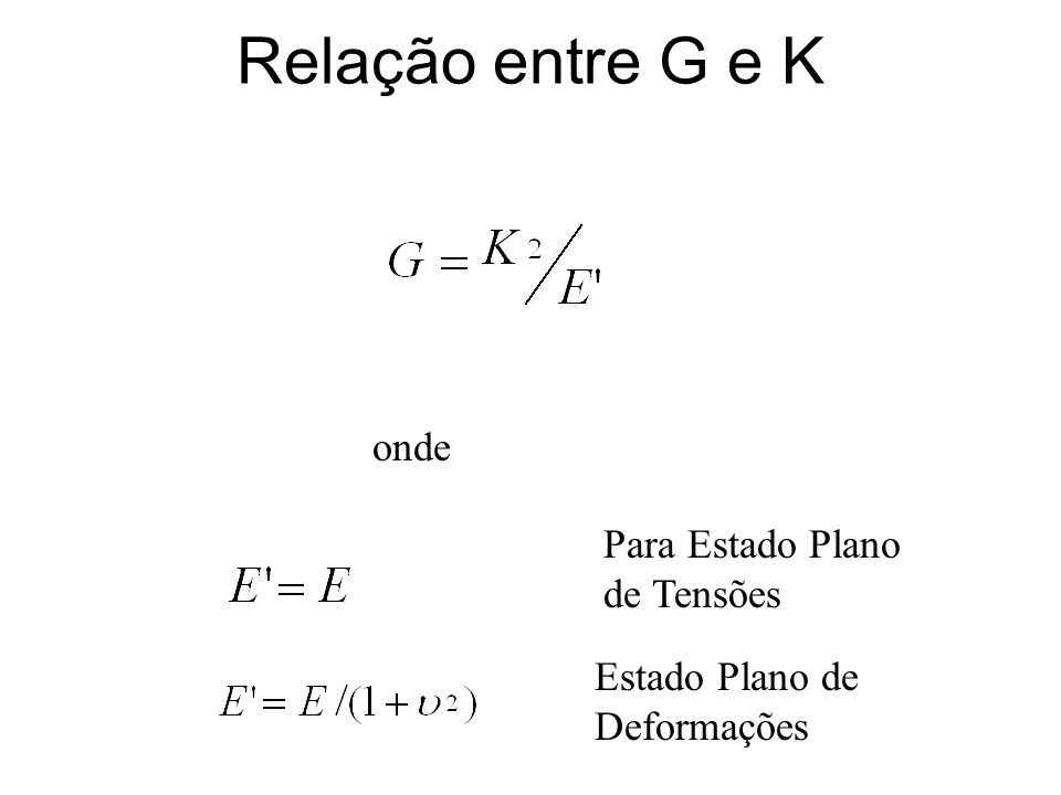 Relação entre G e K onde Para Estado Plano de Tensões