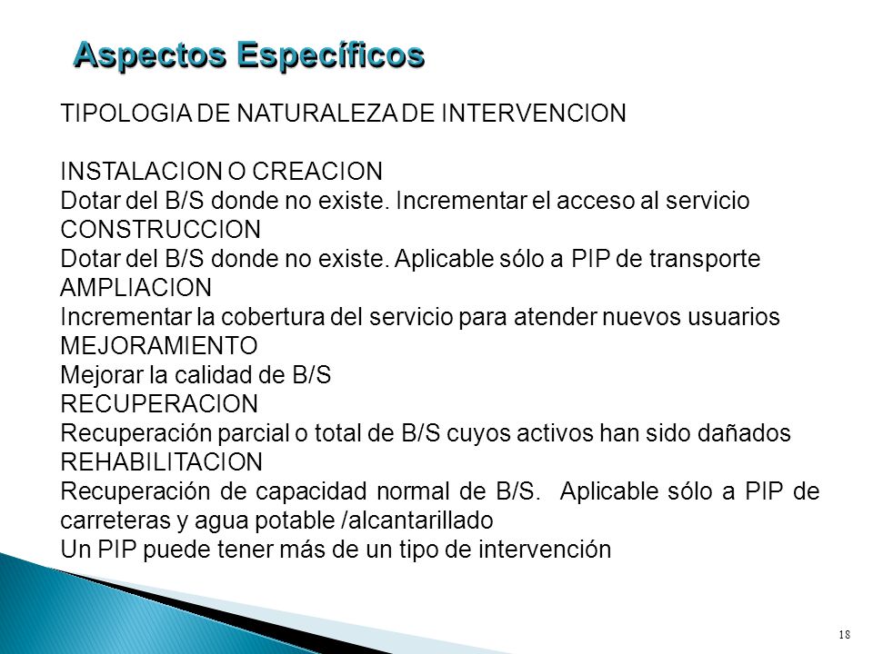 Aspectos Específicos TIPOLOGIA DE NATURALEZA DE INTERVENCION
