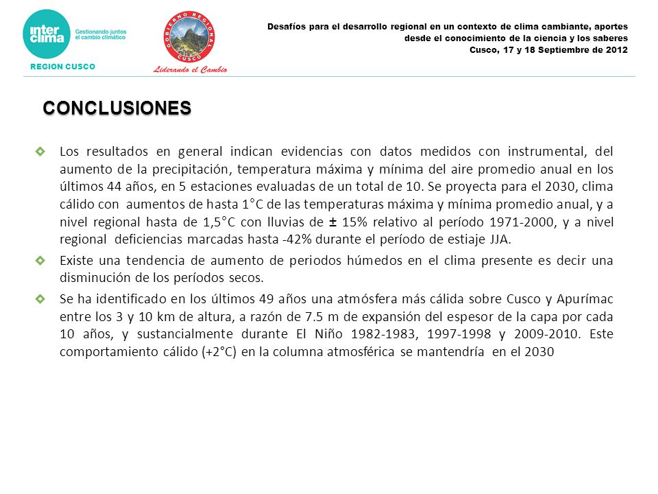 Desafíos para el desarrollo regional en un contexto de clima cambiante, aportes desde el conocimiento de la ciencia y los saberes